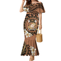 Personalised Tonga Emancipation Day Family Matching Mermaid Dress and Hawaiian Shirt Tongan Ngatu Pattern - Brown Version