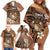 Personalised Tonga Emancipation Day Family Matching Off Shoulder Short Dress and Hawaiian Shirt Tongan Ngatu Pattern - Brown Version