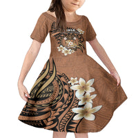 Personalised Tonga Emancipation Day Family Matching Puletasi and Hawaiian Shirt Tongan Ngatu Pattern - Brown Version LT14 Daughter's Dress Brown - Polynesian Pride