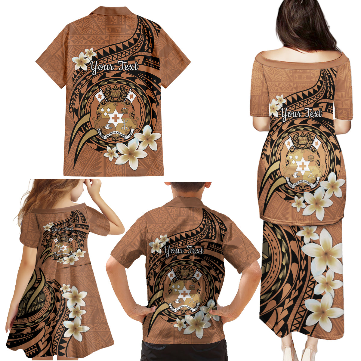 Personalised Tonga Emancipation Day Family Matching Puletasi and Hawaiian Shirt Tongan Ngatu Pattern - Brown Version LT14 - Polynesian Pride