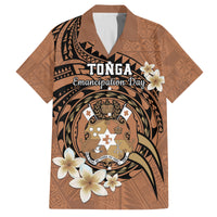 Personalised Tonga Emancipation Day Family Matching Puletasi and Hawaiian Shirt Tongan Ngatu Pattern - Brown Version LT14 Dad's Shirt - Short Sleeve Brown - Polynesian Pride