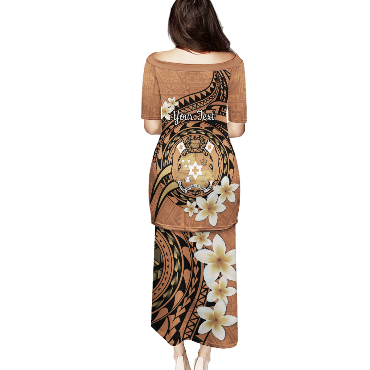 Personalised Tonga Emancipation Day Family Matching Puletasi and Hawaiian Shirt Tongan Ngatu Pattern - Brown Version LT14 - Polynesian Pride