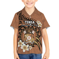 Personalised Tonga Emancipation Day Family Matching Puletasi and Hawaiian Shirt Tongan Ngatu Pattern - Brown Version LT14 Son's Shirt Brown - Polynesian Pride