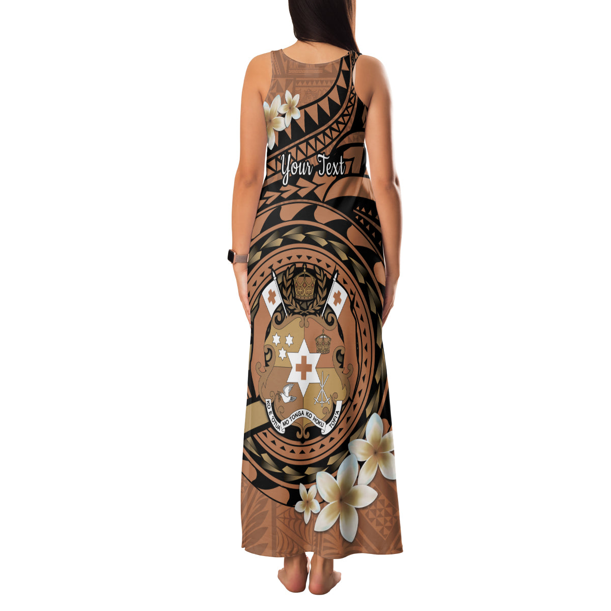 Personalised Tonga Emancipation Day Family Matching Tank Maxi Dress and Hawaiian Shirt Tongan Ngatu Pattern - Brown Version