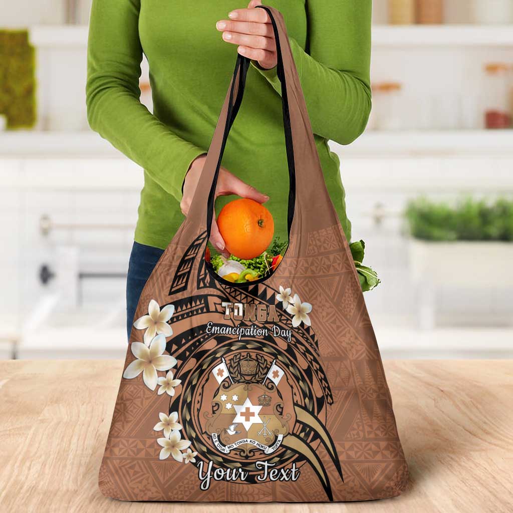 Personalised Tonga Emancipation Day Grocery Bag Tongan Ngatu Pattern - Brown Version