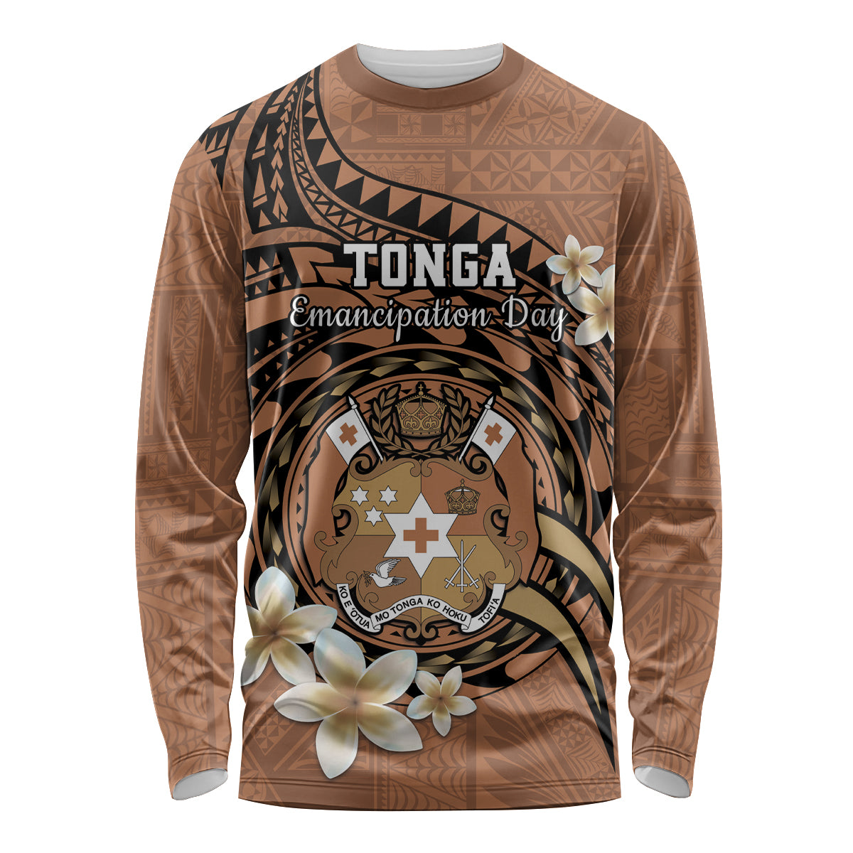 Personalised Tonga Emancipation Day Long Sleeve Shirt Tongan Ngatu Pattern - Brown Version LT14 Unisex Brown - Polynesian Pride
