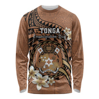 Personalised Tonga Emancipation Day Long Sleeve Shirt Tongan Ngatu Pattern - Brown Version LT14 Unisex Brown - Polynesian Pride