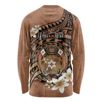 Personalised Tonga Emancipation Day Long Sleeve Shirt Tongan Ngatu Pattern - Brown Version LT14 - Polynesian Pride