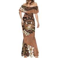 Personalised Tonga Emancipation Day Mermaid Dress Tongan Ngatu Pattern - Brown Version