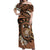 Personalised Tonga Emancipation Day Off Shoulder Maxi Dress Tongan Ngatu Pattern - Brown Version