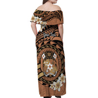 Personalised Tonga Emancipation Day Off Shoulder Maxi Dress Tongan Ngatu Pattern - Brown Version LT14 - Polynesian Pride