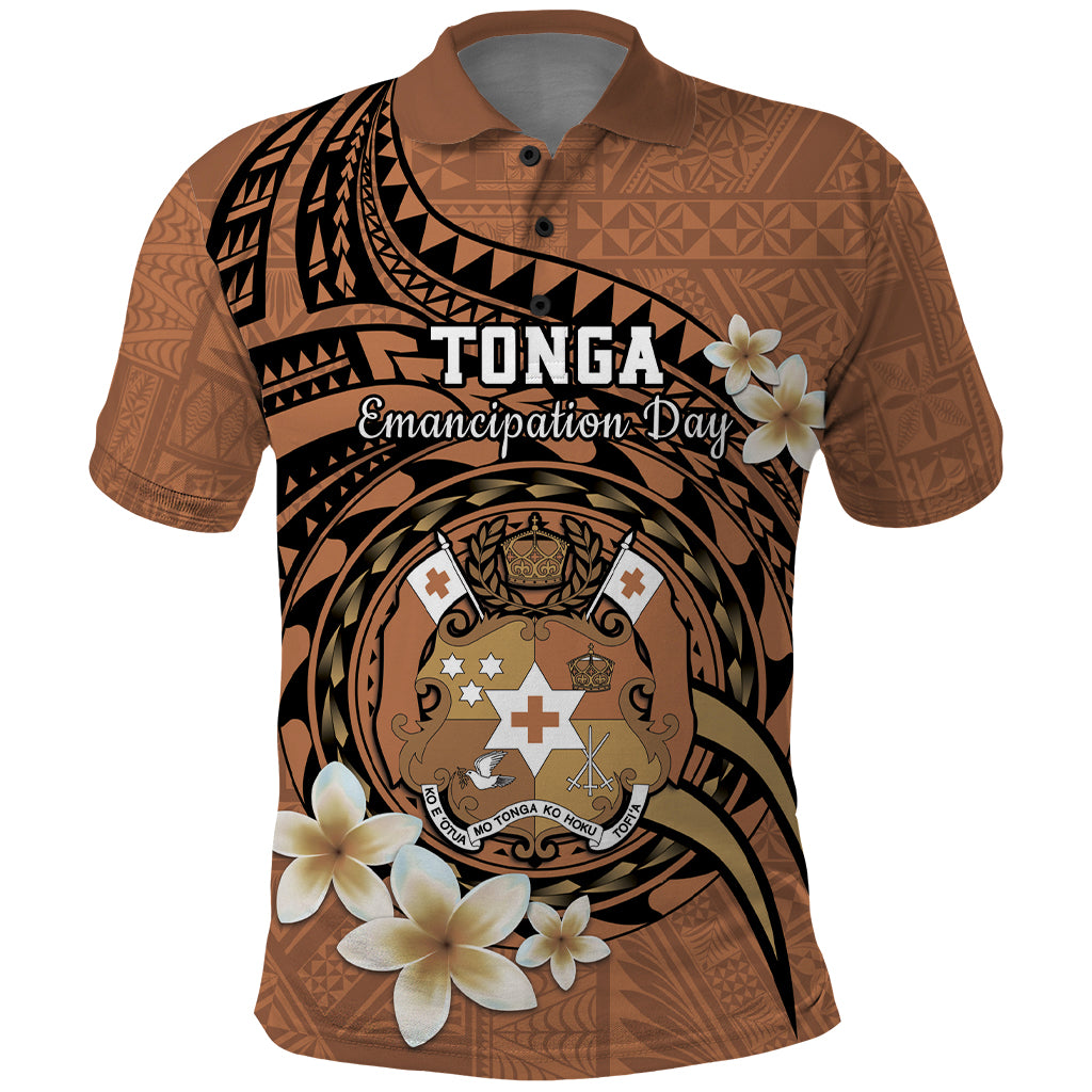 Personalised Tonga Emancipation Day Polo Shirt Tongan Ngatu Pattern - Brown Version