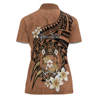 Personalised Tonga Emancipation Day Women Polo Shirt Tongan Ngatu Pattern - Brown Version