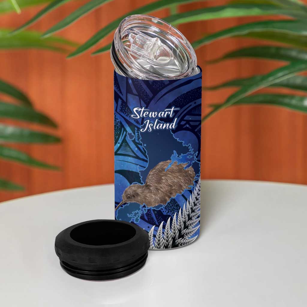 New Zealand Stewart Island 4 in 1 Can Cooler Tumbler Rakiura Kiwi Maori Glowing Sky