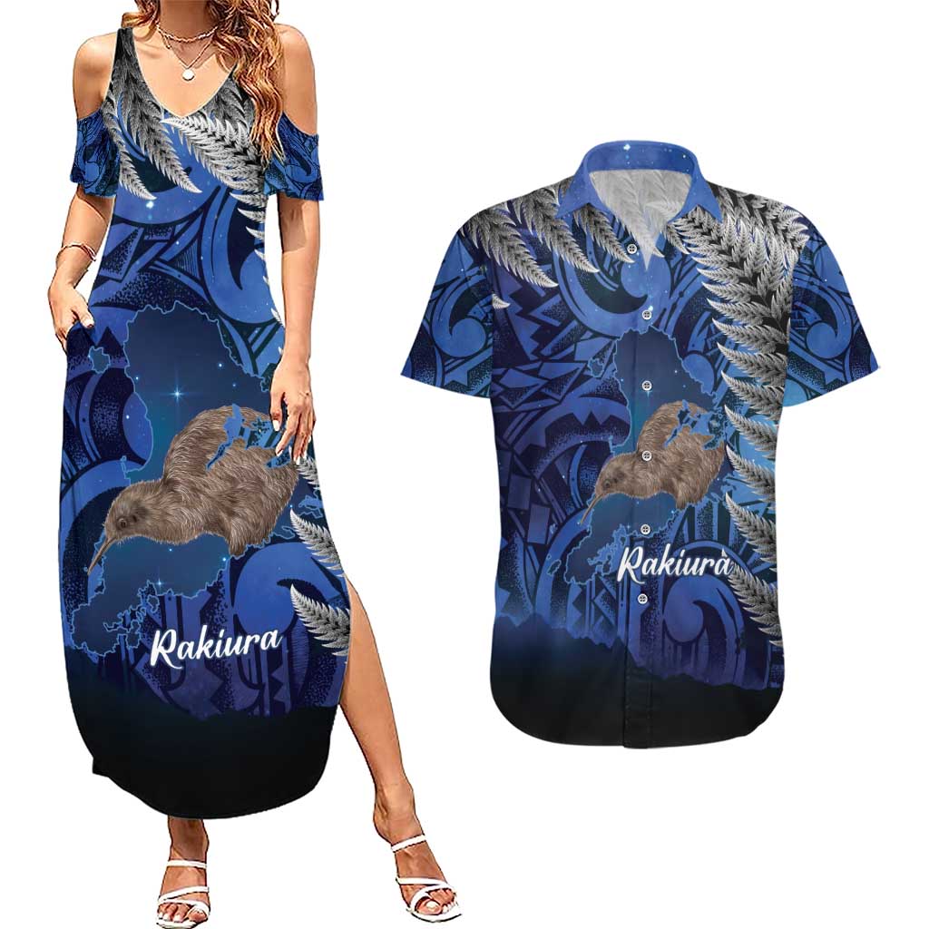 New Zealand Stewart Island Couples Matching Summer Maxi Dress and Hawaiian Shirt Rakiura Kiwi Maori Glowing Sky