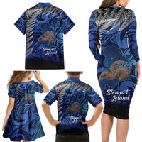 New Zealand Stewart Island Family Matching Long Sleeve Bodycon Dress and Hawaiian Shirt Rakiura Kiwi Maori Glowing Sky