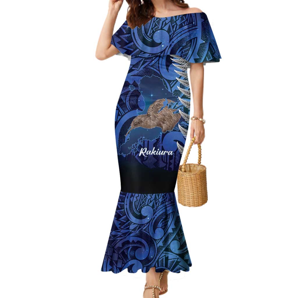 New Zealand Stewart Island Family Matching Mermaid Dress and Hawaiian Shirt Rakiura Kiwi Maori Glowing Sky