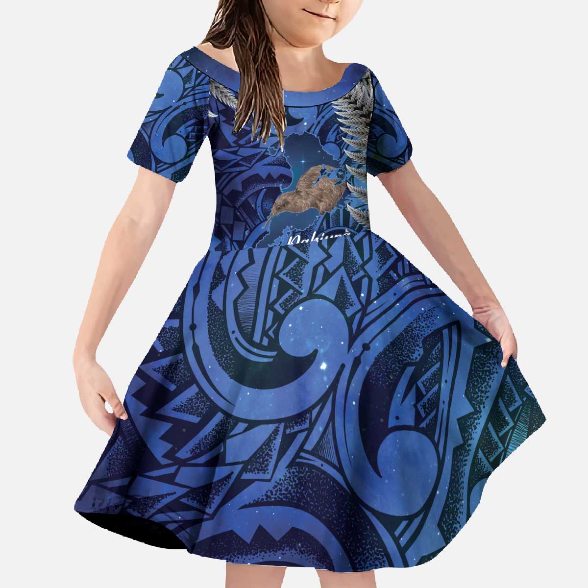 New Zealand Stewart Island Family Matching Off The Shoulder Long Sleeve Dress and Hawaiian Shirt Rakiura Kiwi Maori Glowing Sky