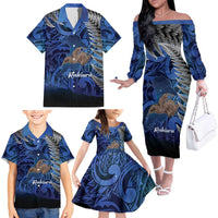 New Zealand Stewart Island Family Matching Off The Shoulder Long Sleeve Dress and Hawaiian Shirt Rakiura Kiwi Maori Glowing Sky