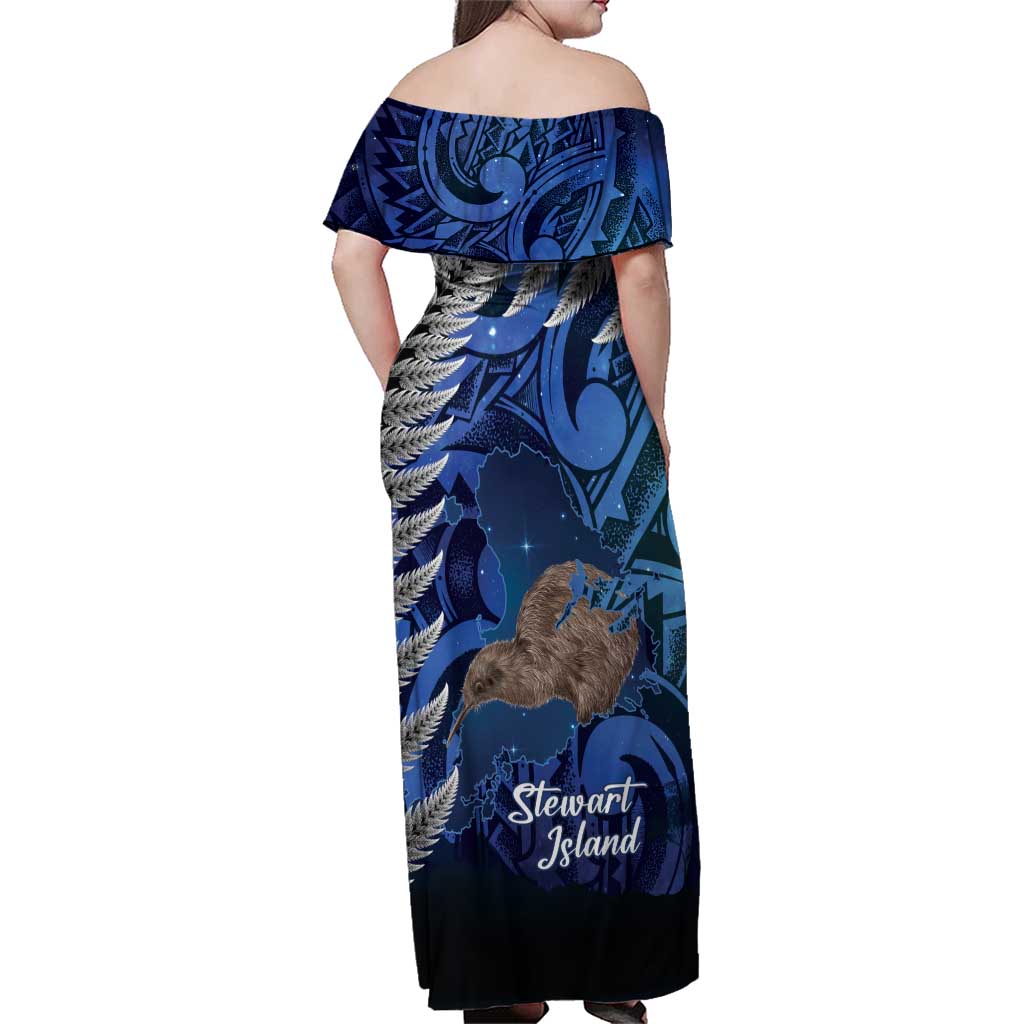 New Zealand Stewart Island Family Matching Off Shoulder Maxi Dress and Hawaiian Shirt Rakiura Kiwi Maori Glowing Sky