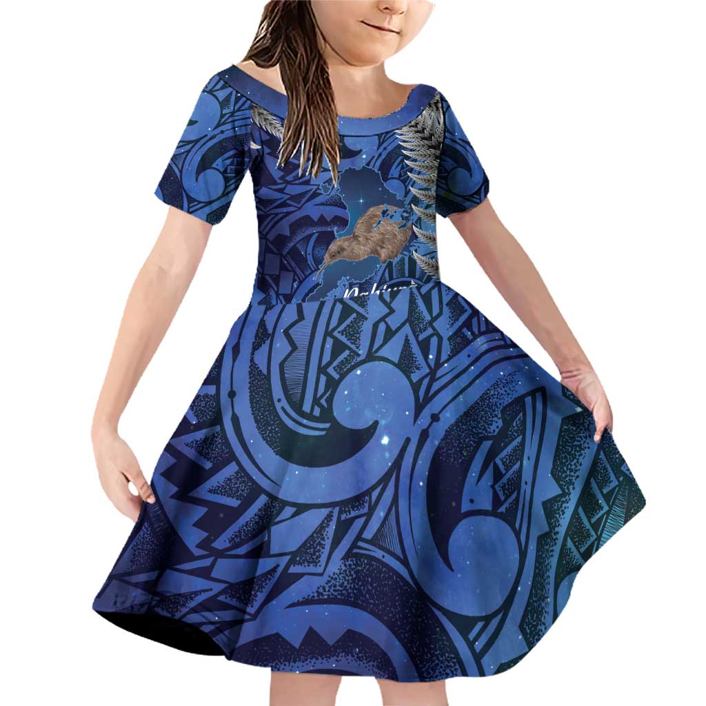 New Zealand Stewart Island Family Matching Off Shoulder Short Dress and Hawaiian Shirt Rakiura Kiwi Maori Glowing Sky