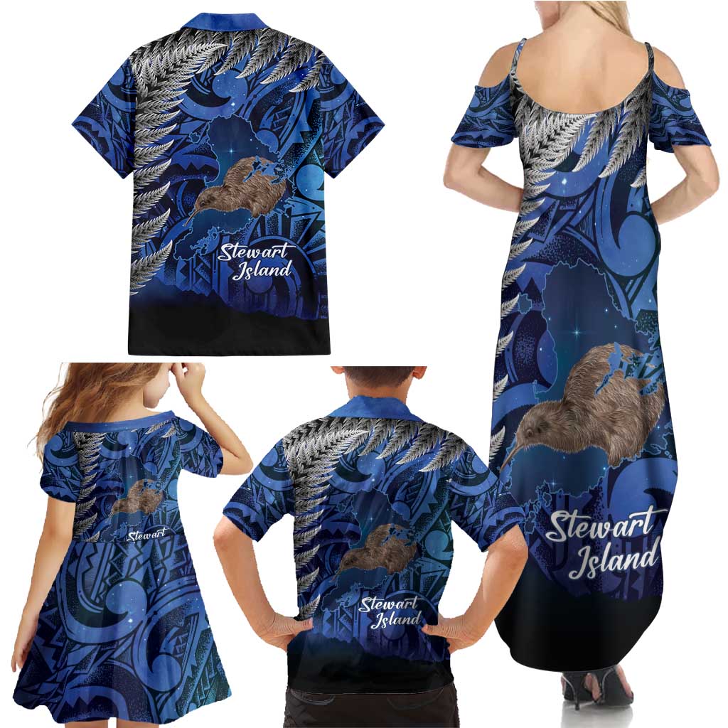 New Zealand Stewart Island Family Matching Summer Maxi Dress and Hawaiian Shirt Rakiura Kiwi Maori Glowing Sky