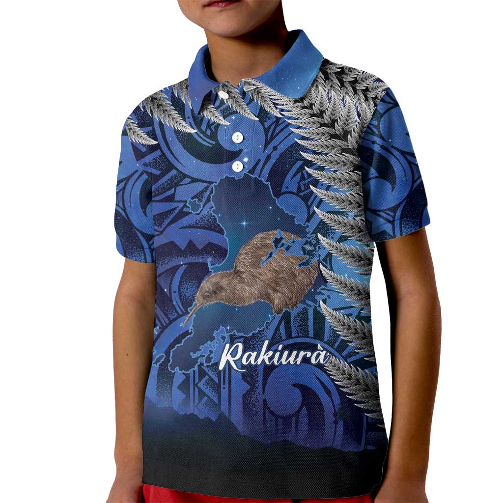 New Zealand Stewart Island Kid Polo Shirt Rakiura Kiwi Maori Glowing Sky
