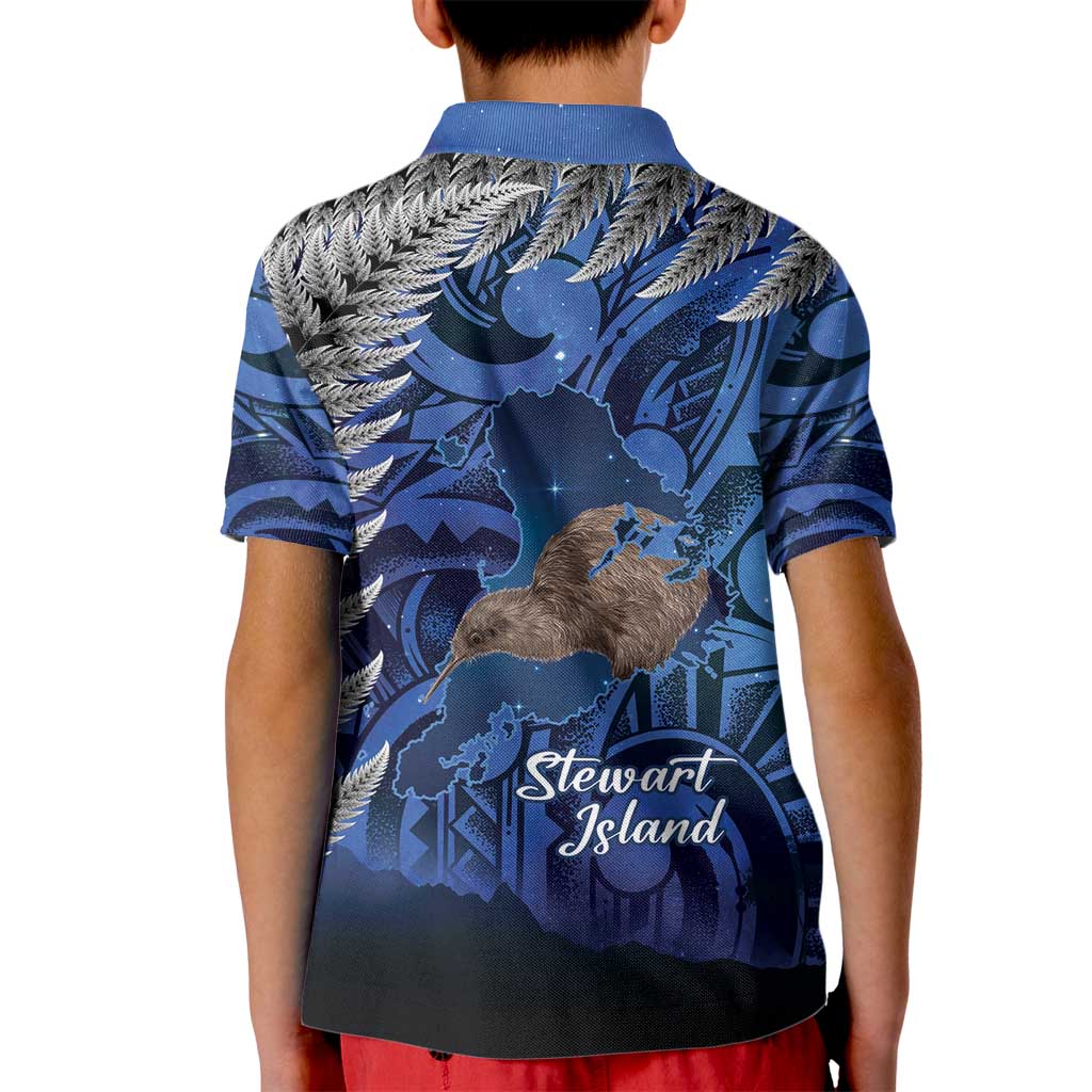 New Zealand Stewart Island Kid Polo Shirt Rakiura Kiwi Maori Glowing Sky