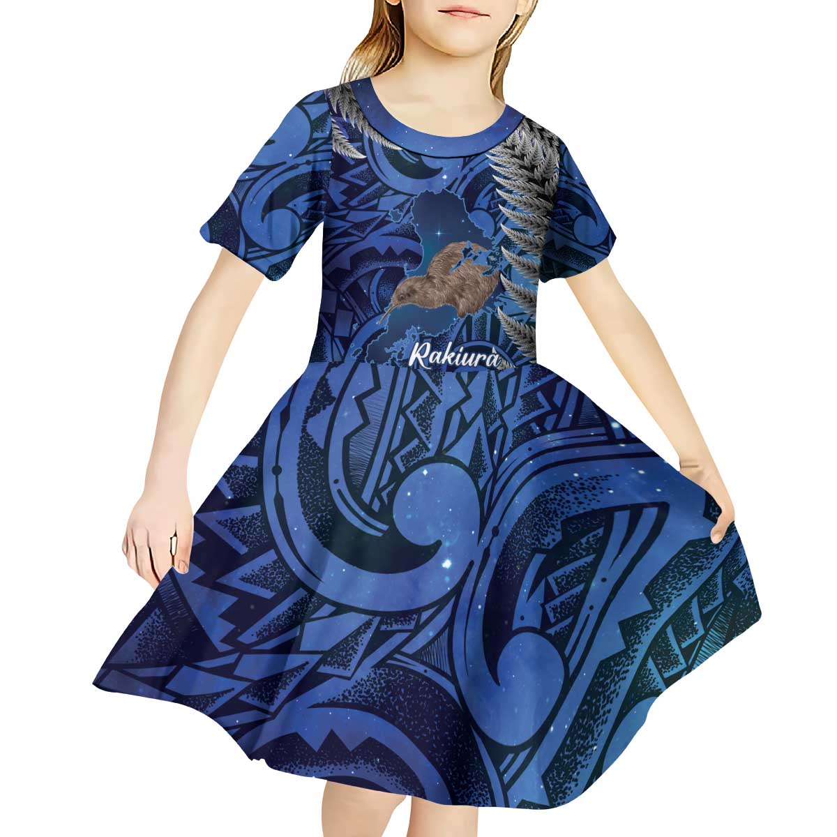 New Zealand Stewart Island Kid Short Sleeve Dress Rakiura Kiwi Maori Glowing Sky