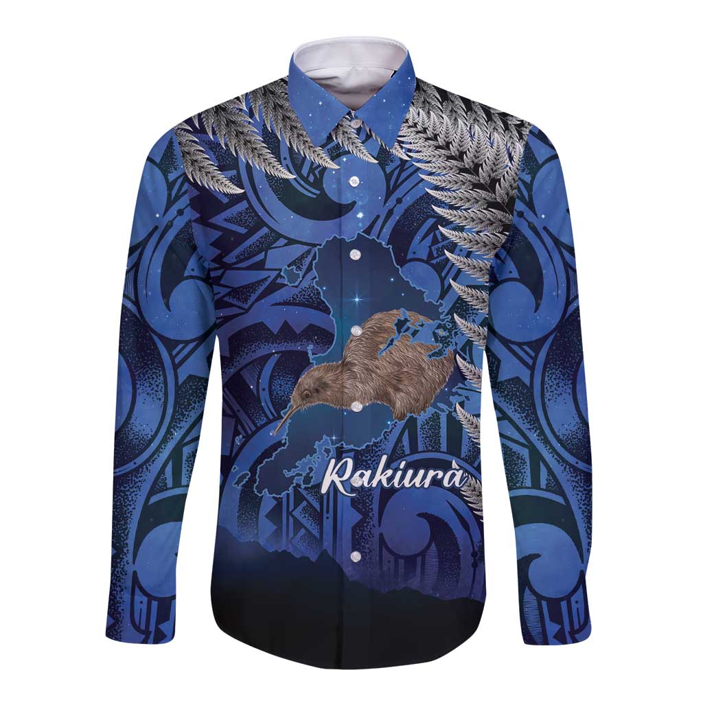 New Zealand Stewart Island Long Sleeve Button Shirt Rakiura Kiwi Maori Glowing Sky
