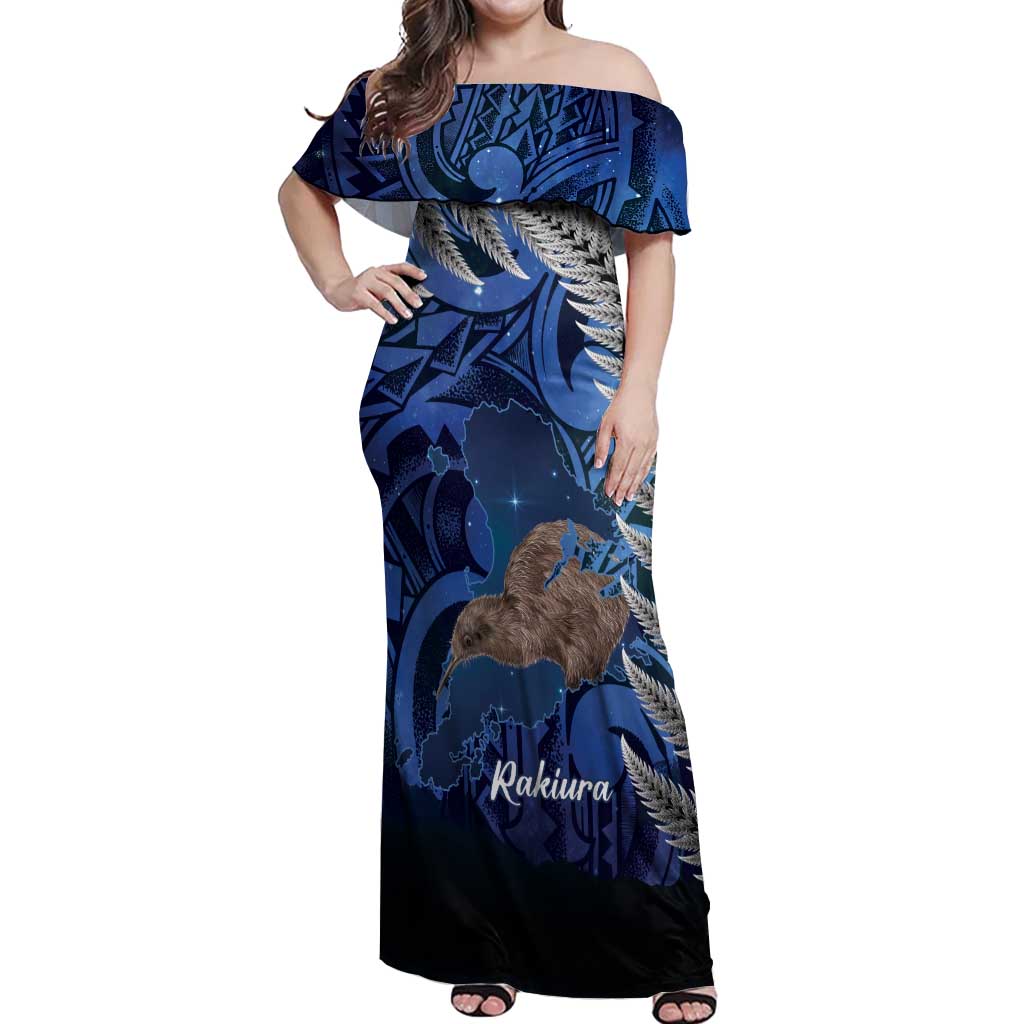 New Zealand Stewart Island Off Shoulder Maxi Dress Rakiura Kiwi Maori Glowing Sky