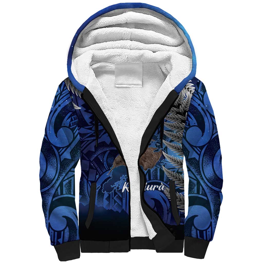 New Zealand Stewart Island Sherpa Hoodie Rakiura Kiwi Maori Glowing Sky