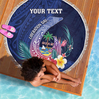 Personalised Guam Liberation Day Beach Blanket Happy 80th Anniversary Fish Hook Mix Tropical Flowers