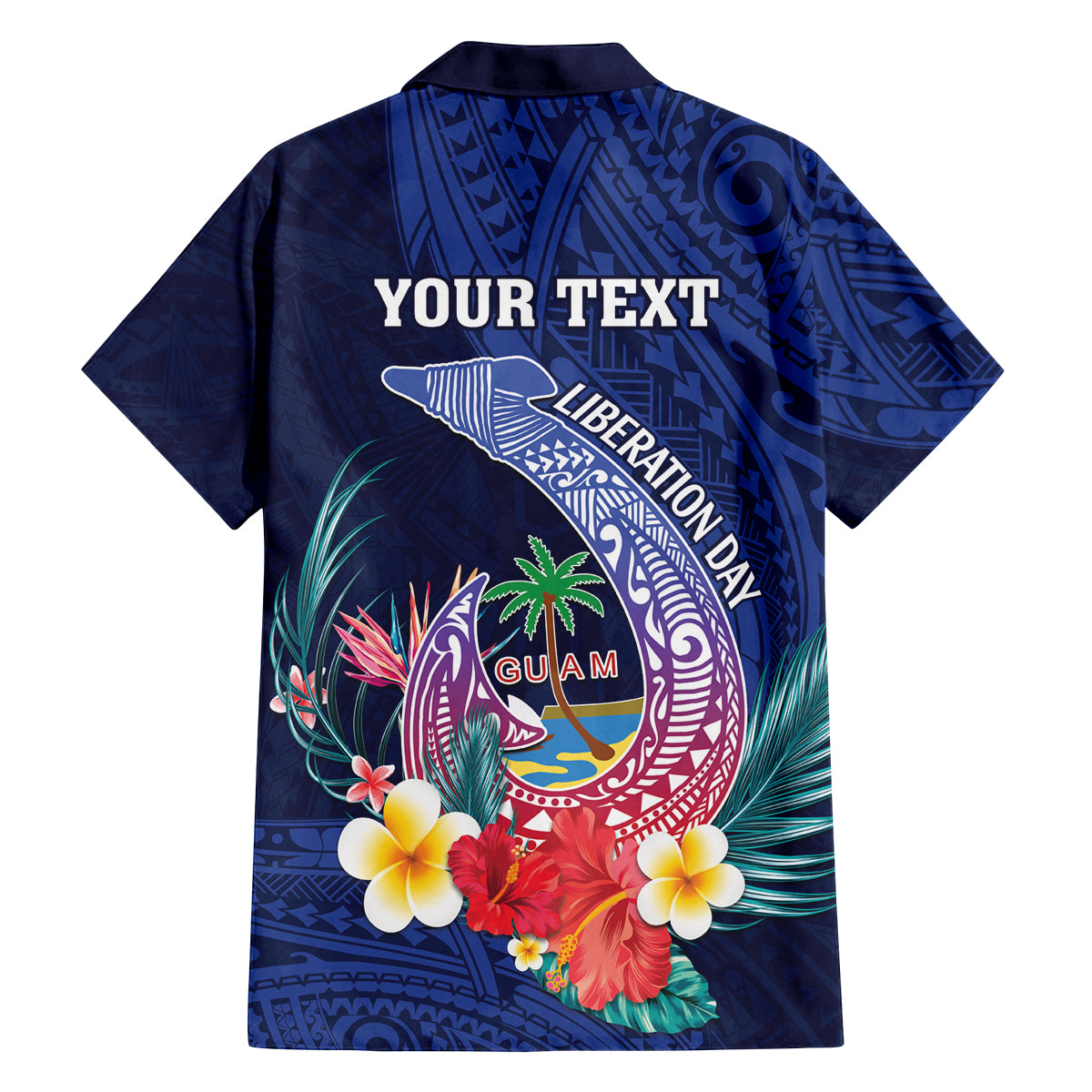 Personalised Guam Liberation Day Family Matching Long Sleeve Bodycon Dress and Hawaiian Shirt Happy 80th Anniversary Fish Hook Mix Tropical Flowers LT14 - Polynesian Pride