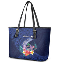 Personalised Guam Liberation Day Leather Tote Bag Happy 80th Anniversary Fish Hook Mix Tropical Flowers