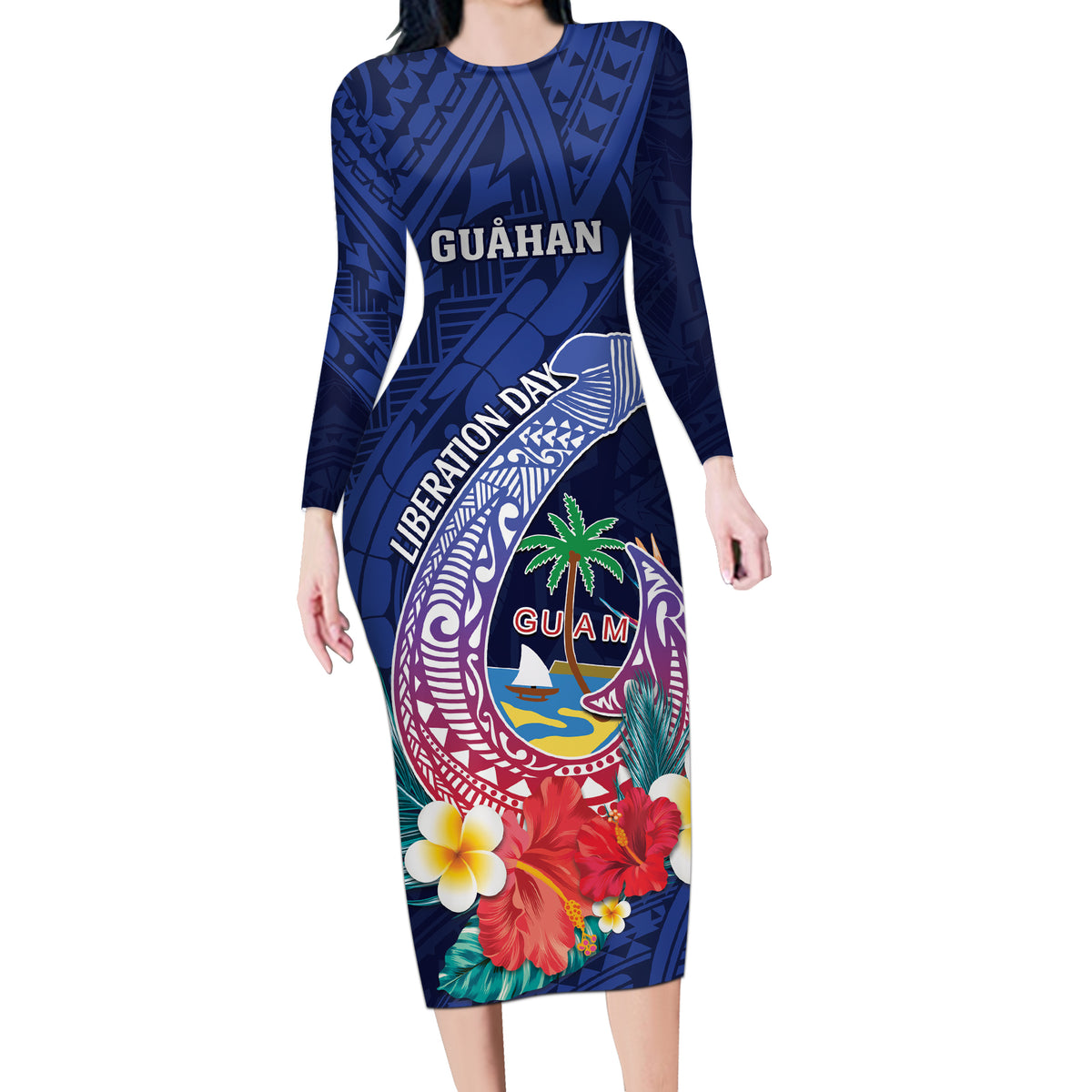 80th dress Personalised Guam Liberation Day Long Sleeve Bodycon Dress Happy 80th