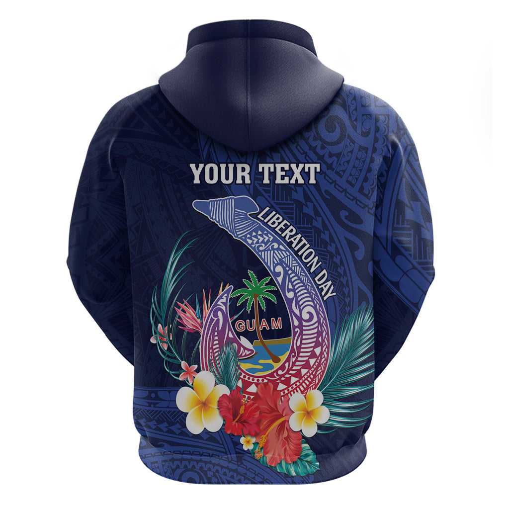 Personalised Guam Liberation Day Zip Hoodie Happy 80th Anniversary Fish Hook Mix Tropical Flowers