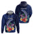 Personalised Guam Liberation Day Zip Hoodie Happy 80th Anniversary Fish Hook Mix Tropical Flowers