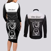 Guam Liberation Day Couples Matching Long Sleeve Bodycon Dress and Long Sleeve Button Shirt Biba Guahan Chamorro 80th Anniversary - Black