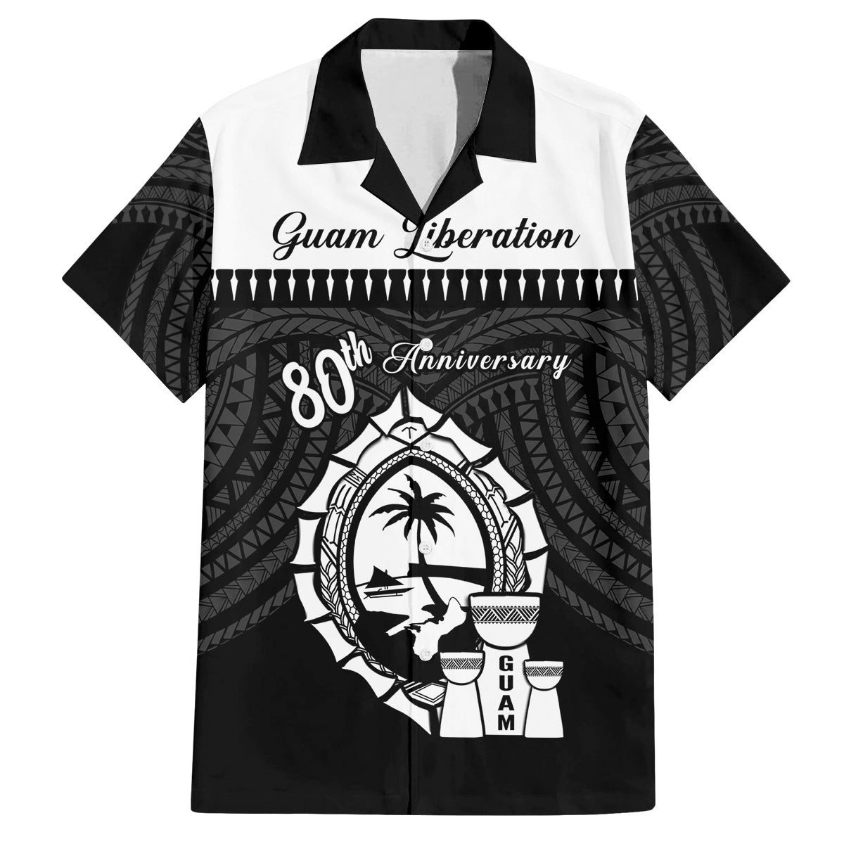 Guam Liberation Day Family Matching Long Sleeve Bodycon Dress and Hawaiian Shirt Biba Guahan Chamorro 80th Anniversary - Black LT14 Dad's Shirt - Short Sleeve Black - Polynesian Pride