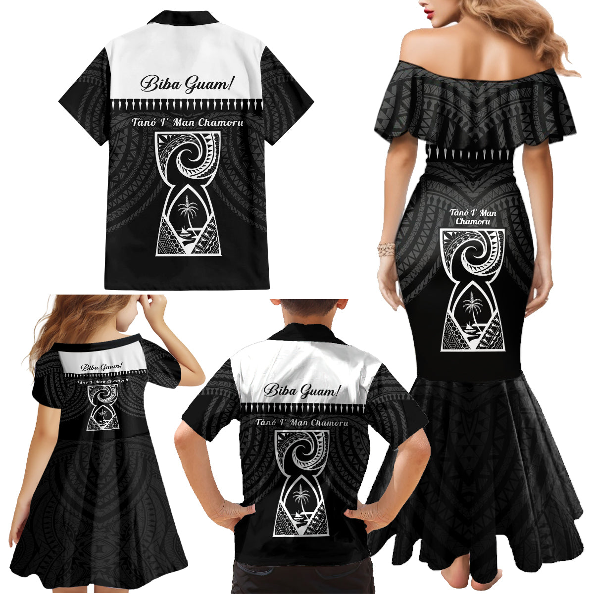 Guam Liberation Day Family Matching Mermaid Dress and Hawaiian Shirt Biba Guahan Chamorro 80th Anniversary - Black