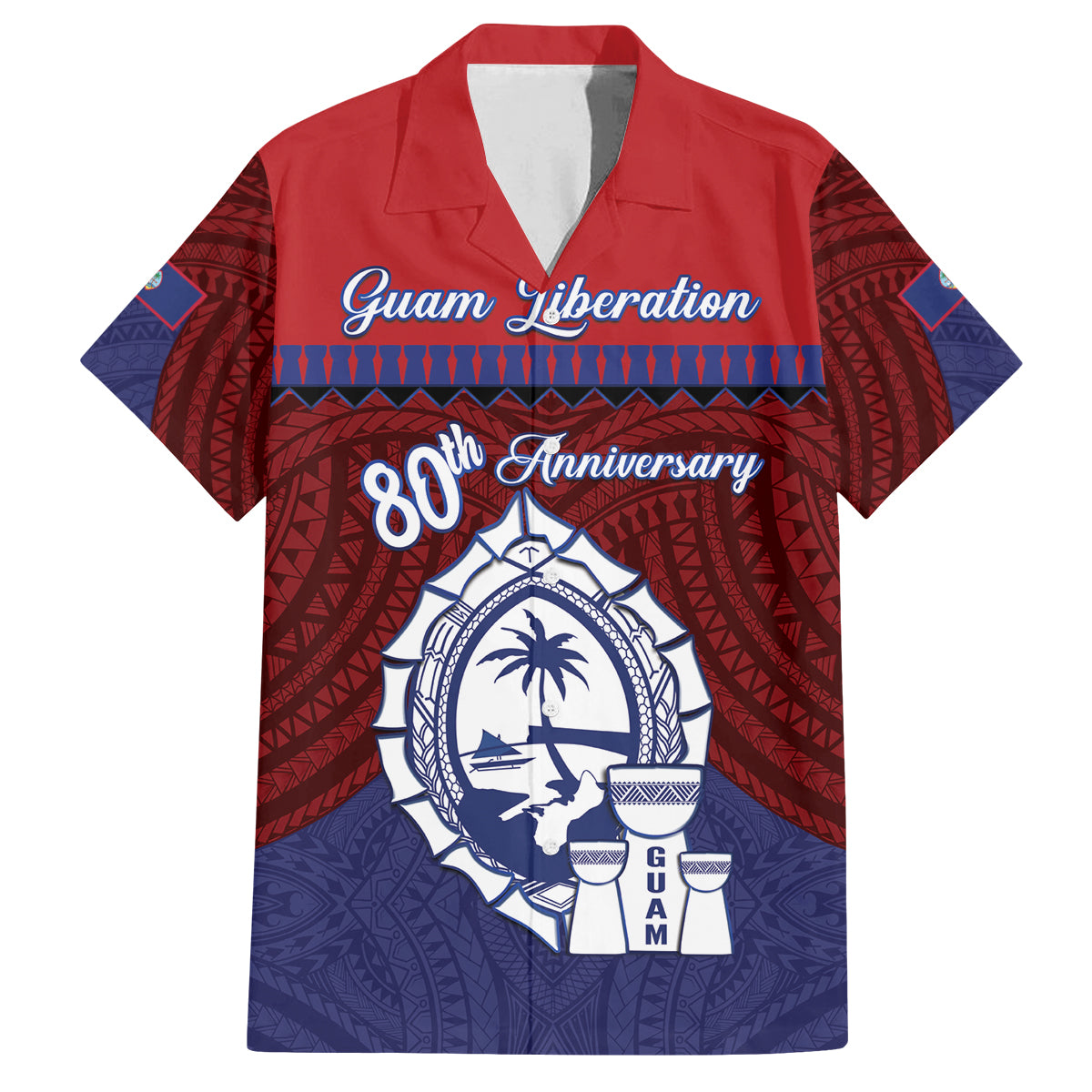 Guam Liberation Day Family Matching Long Sleeve Bodycon Dress and Hawaiian Shirt Biba Guahan Chamorro 80th Anniversary - Blue LT14 Dad's Shirt - Short Sleeve Blue - Polynesian Pride