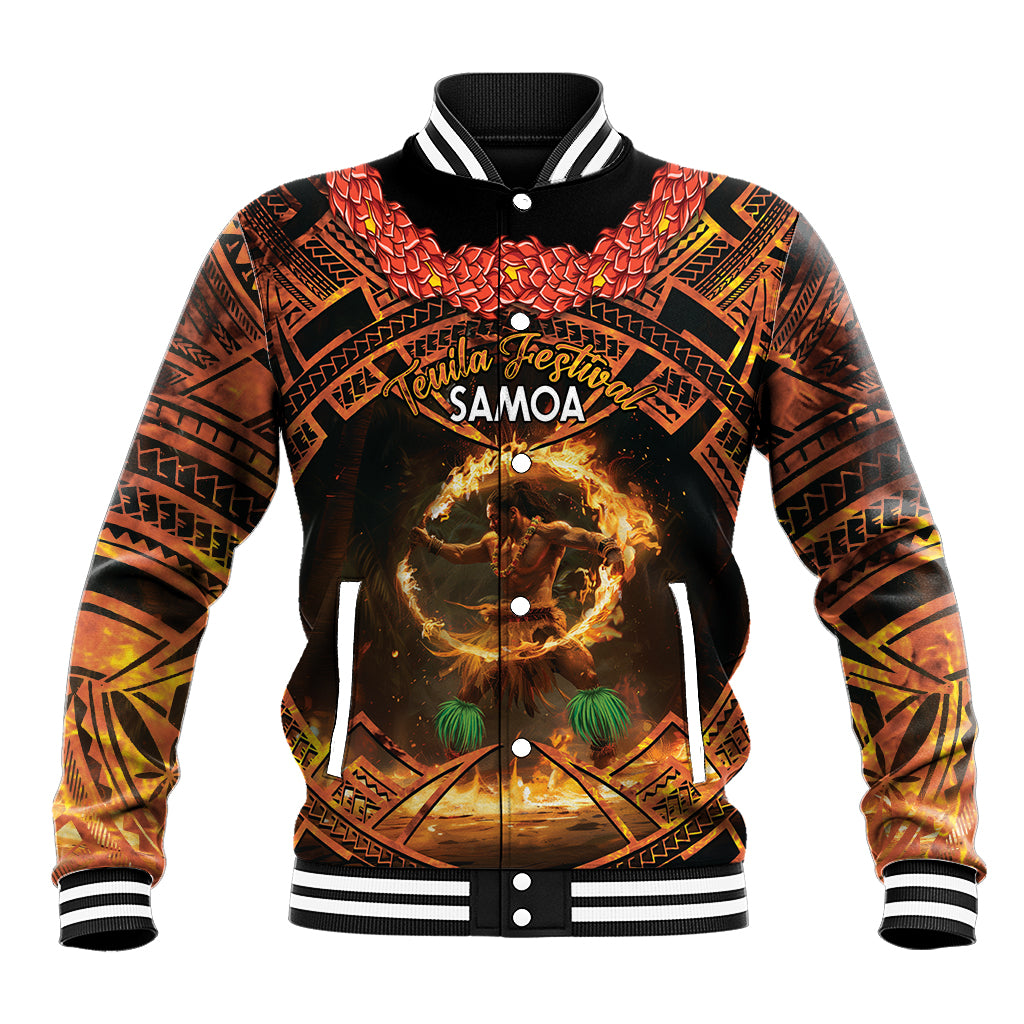 Samoa Teuila 2024 Festival Baseball Jacket Samoan Siva Afi With Red Gingers LT14 Unisex Black - Polynesian Pride