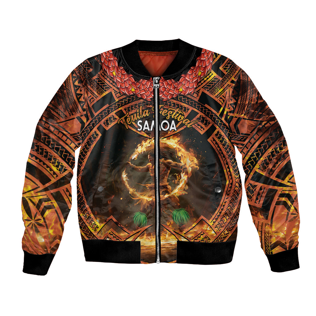 Samoa Teuila 2024 Festival Bomber Jacket Samoan Siva Afi With Red Gingers LT14 Unisex Black - Polynesian Pride