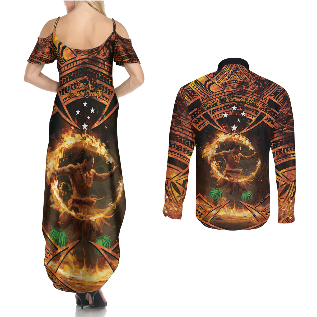 Samoa Teuila 2024 Festival Couples Matching Summer Maxi Dress and Long Sleeve Button Shirt Samoan Siva Afi With Red Gingers