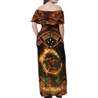 Samoa Teuila 2024 Festival Family Matching Off Shoulder Maxi Dress and Hawaiian Shirt Samoan Siva Afi With Red Gingers