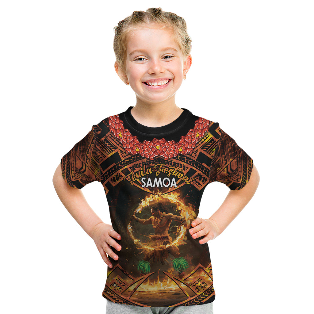 Samoa Teuila 2024 Festival Kid T Shirt Samoan Siva Afi With Red Gingers LT14 Black - Polynesian Pride