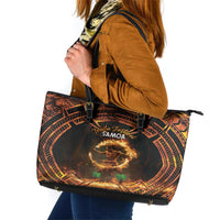 Samoa Teuila 2024 Festival Leather Tote Bag Samoan Siva Afi With Red Gingers LT14 Black - Polynesian Pride