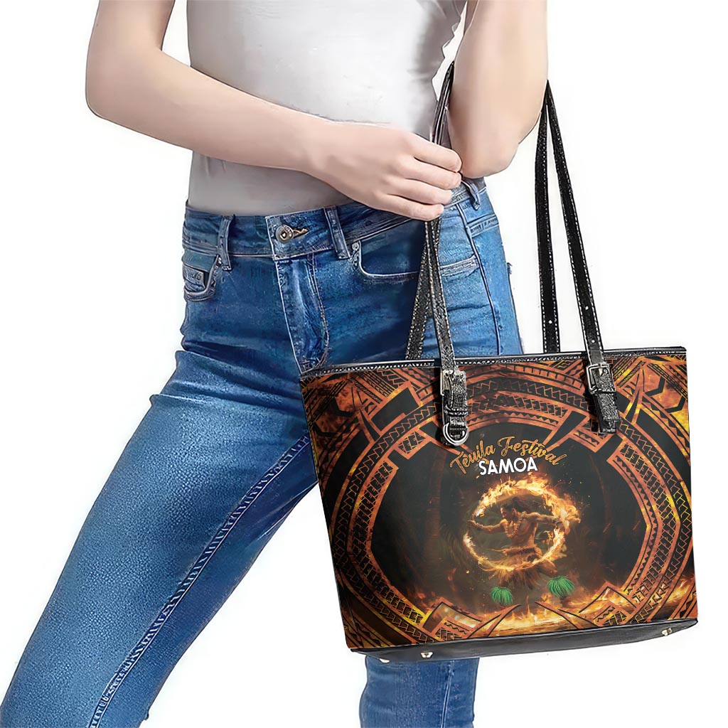 Samoa Teuila 2024 Festival Leather Tote Bag Samoan Siva Afi With Red Gingers LT14 - Polynesian Pride