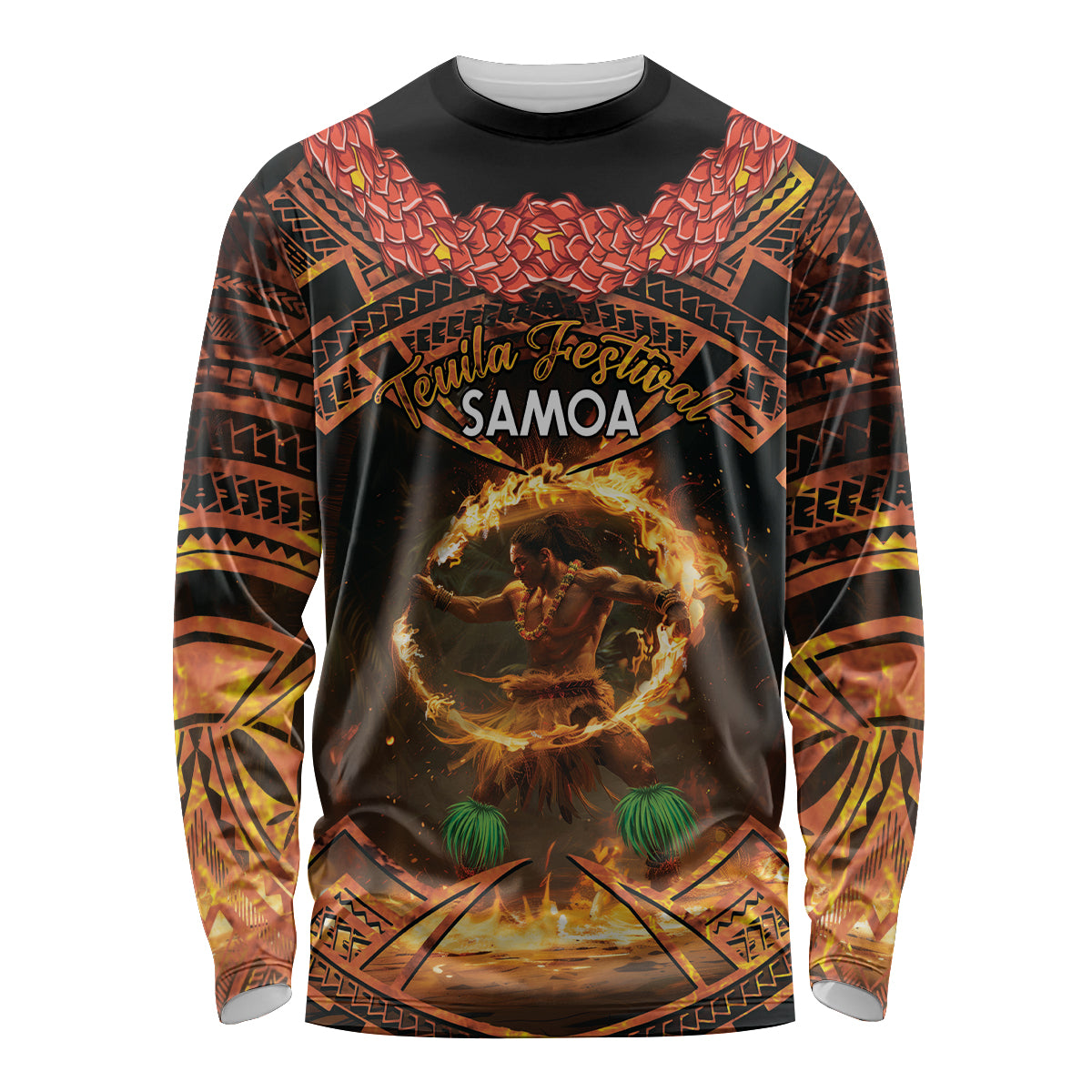 Samoa Teuila 2024 Festival Long Sleeve Shirt Samoan Siva Afi With Red Gingers LT14 Unisex Black - Polynesian Pride